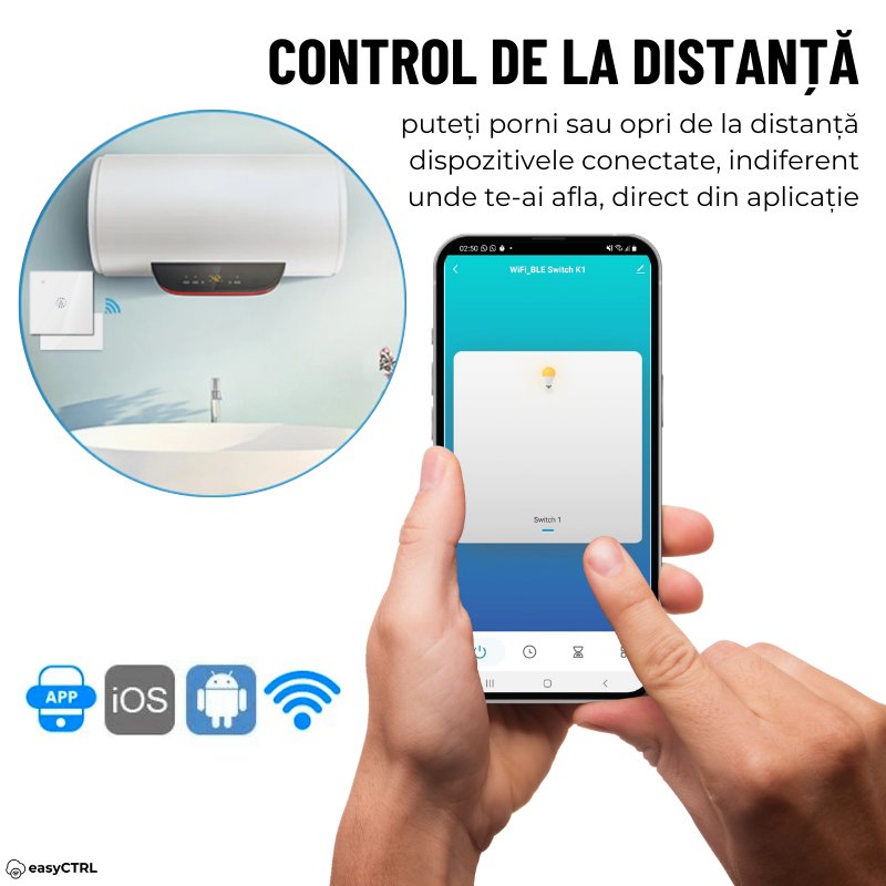 Intrerupator Inteligent 20A pentru Boiler si Consumatori de Mare Putere Wi-Fi, Smart Life / Tuya APP, Alb, easyCTRL