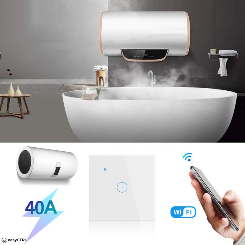 Intrerupator Inteligent 40A pentru Boiler si Consumatori de Mare Putere, Wi-Fi, Smart Life / Tuya APP, Control Touch Alb