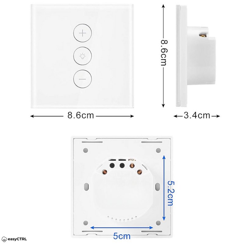 Intrerupator Inteligent cu Touch si Dimmer , Wi-Fi, Cu NUL, Smart Life / Tuya APP, Control vocal, Alb, easyCTRL