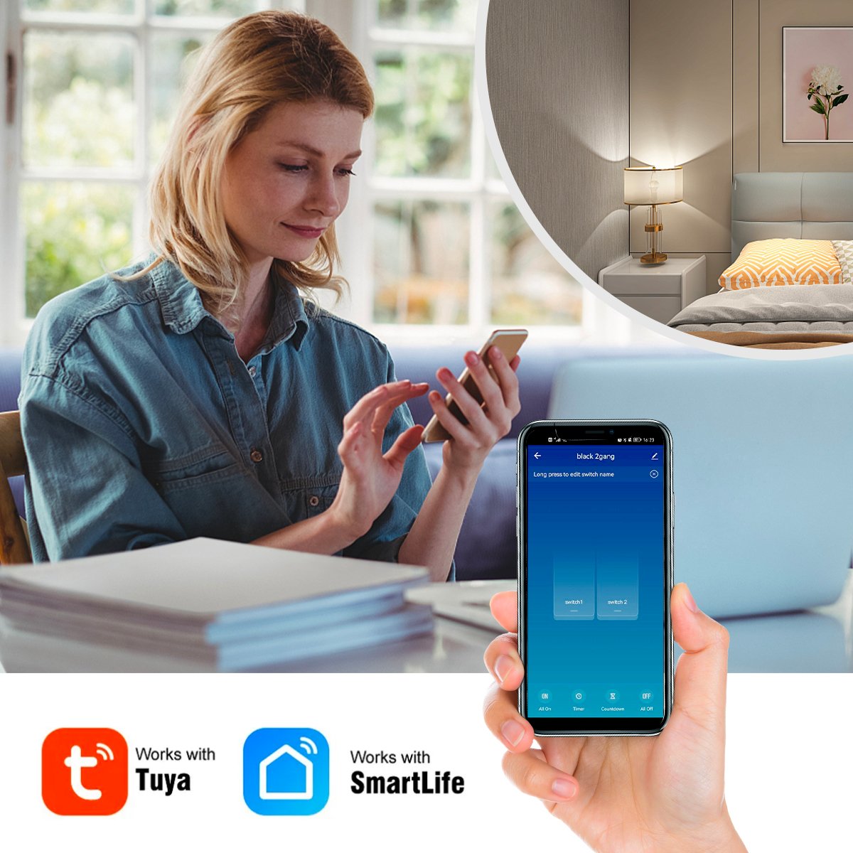 Intrerupator inteligent cu touch, Wi-Fi, Bluetooth, Control vocal, Smart Life / Tuya APP, 1 Canal, easyCTRL