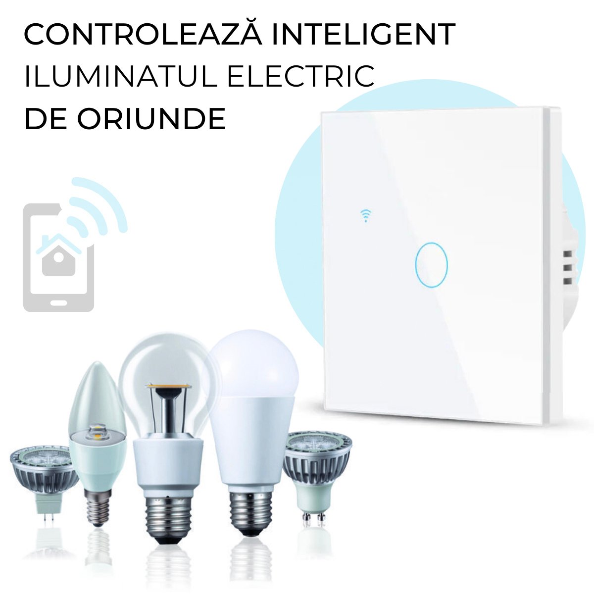 Intrerupator inteligent cu touch, Wi-Fi, Bluetooth, Control vocal, Smart Life / Tuya APP, 1 Canal, easyCTRL