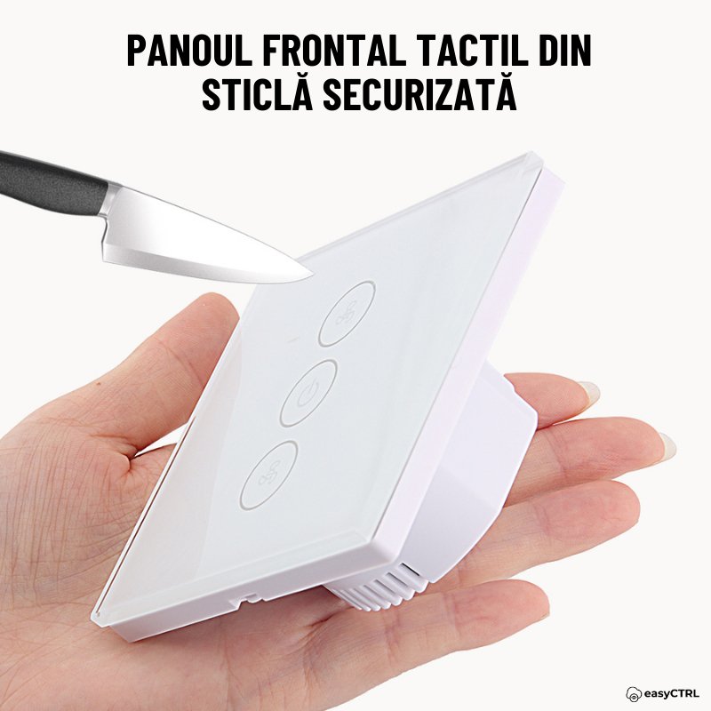 Intrerupator Inteligent pentru Ventilator cu Touch, Wi-Fi, Cu NUL, Smart Life / Tuya APP, Control vocal, Alb, easyCTRL