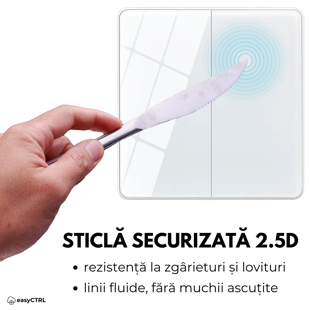 Intrerupator mecanic dublu, Sticla securizata, Alb, easyCTRLsmarrt.roswitcheasyCTRL