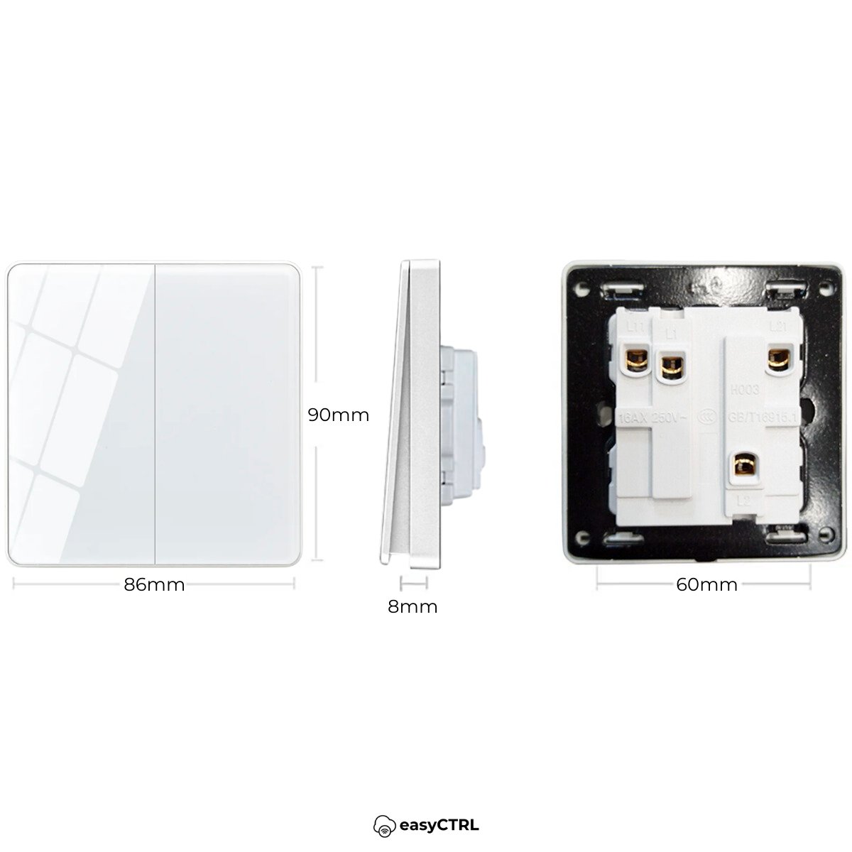 Intrerupator mecanic dublu, Sticla securizata, Alb, easyCTRLsmarrt.roswitcheasyCTRL