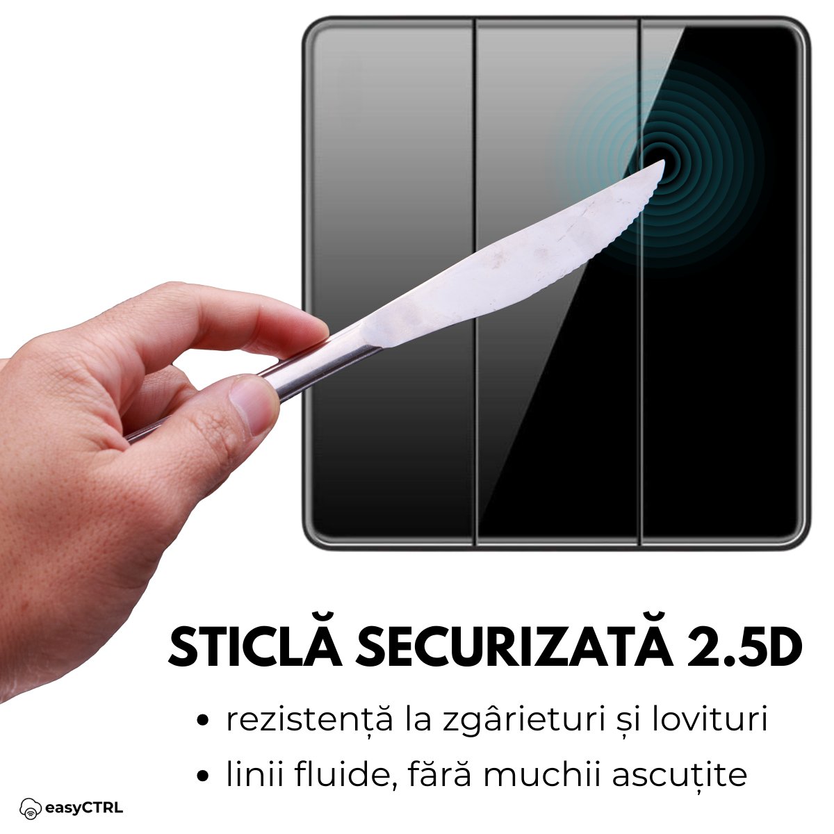 Intrerupator mecanic triplu, Sticla securizata, Negru, easyCTRLsmarrt.roswitcheasyCTRL