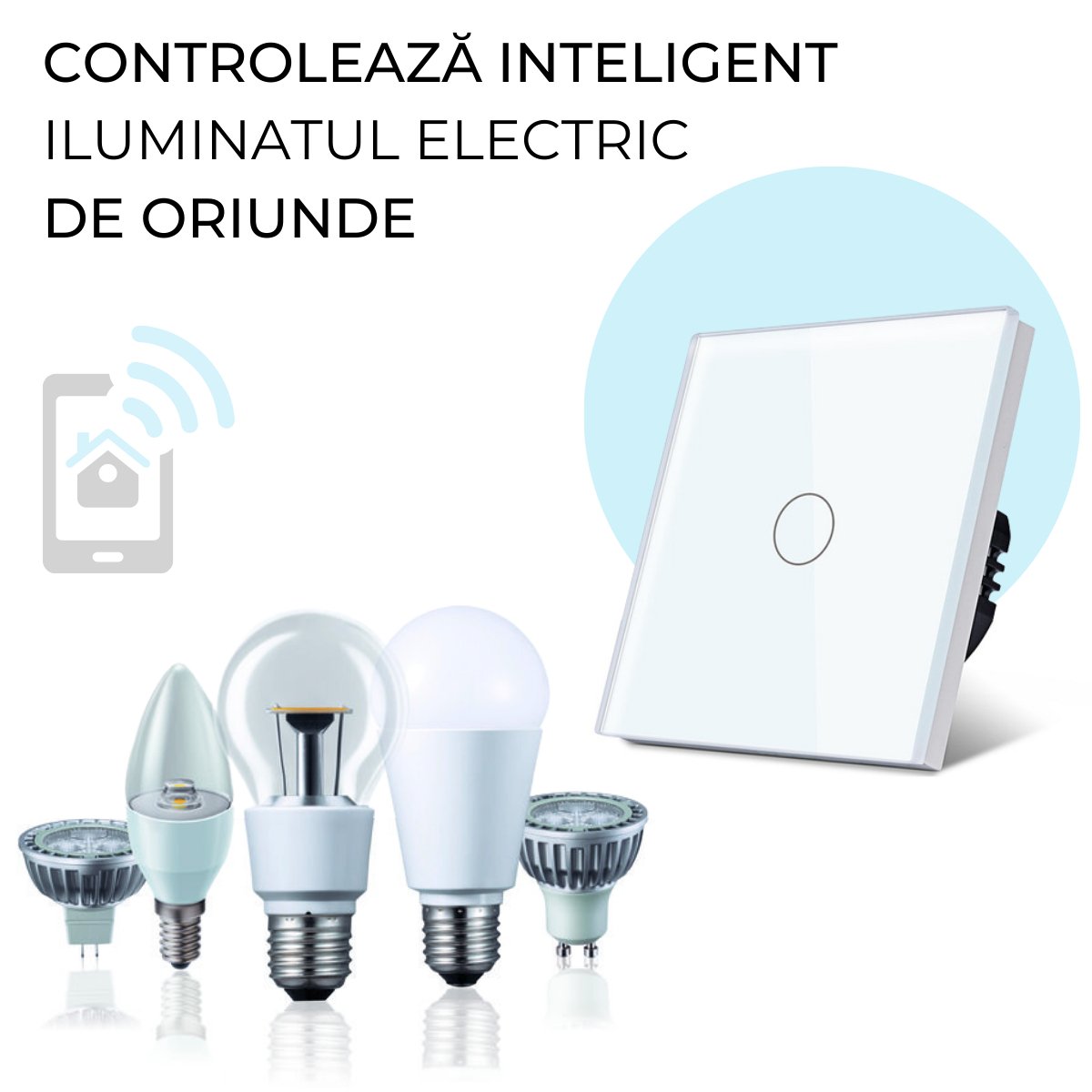 Intrerupator smart cu touch, Wi-Fi, Bluetooth, Control vocal, Smart Life / Tuya APP, 1 Canal, Albsmarrt.rosmarrt.ro