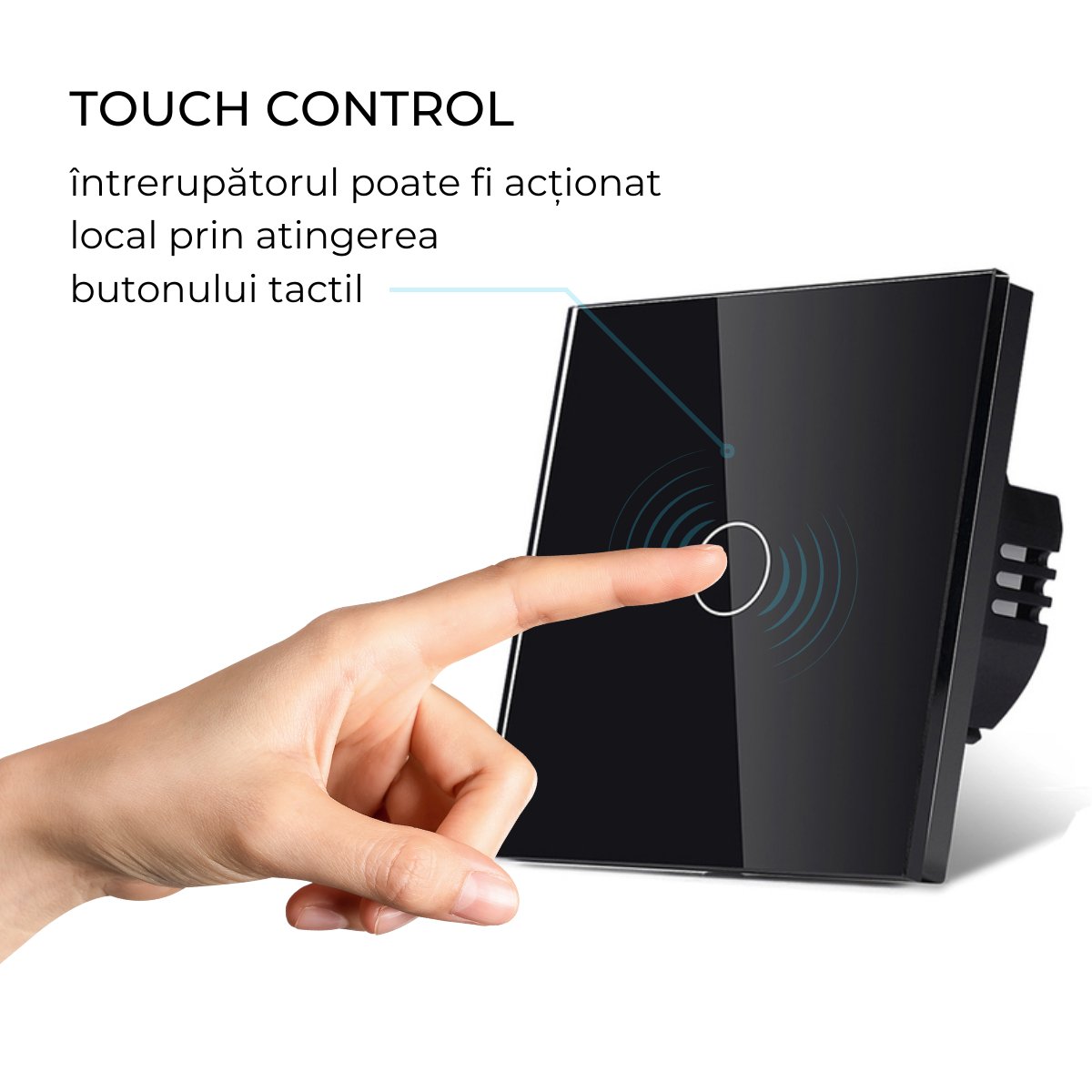 Intrerupator smart cu touch, Wi-Fi, Bluetooth, Control vocal, Smart Life / Tuya APP, 1 Canal, Negrusmarrt.rosmarrt.ro