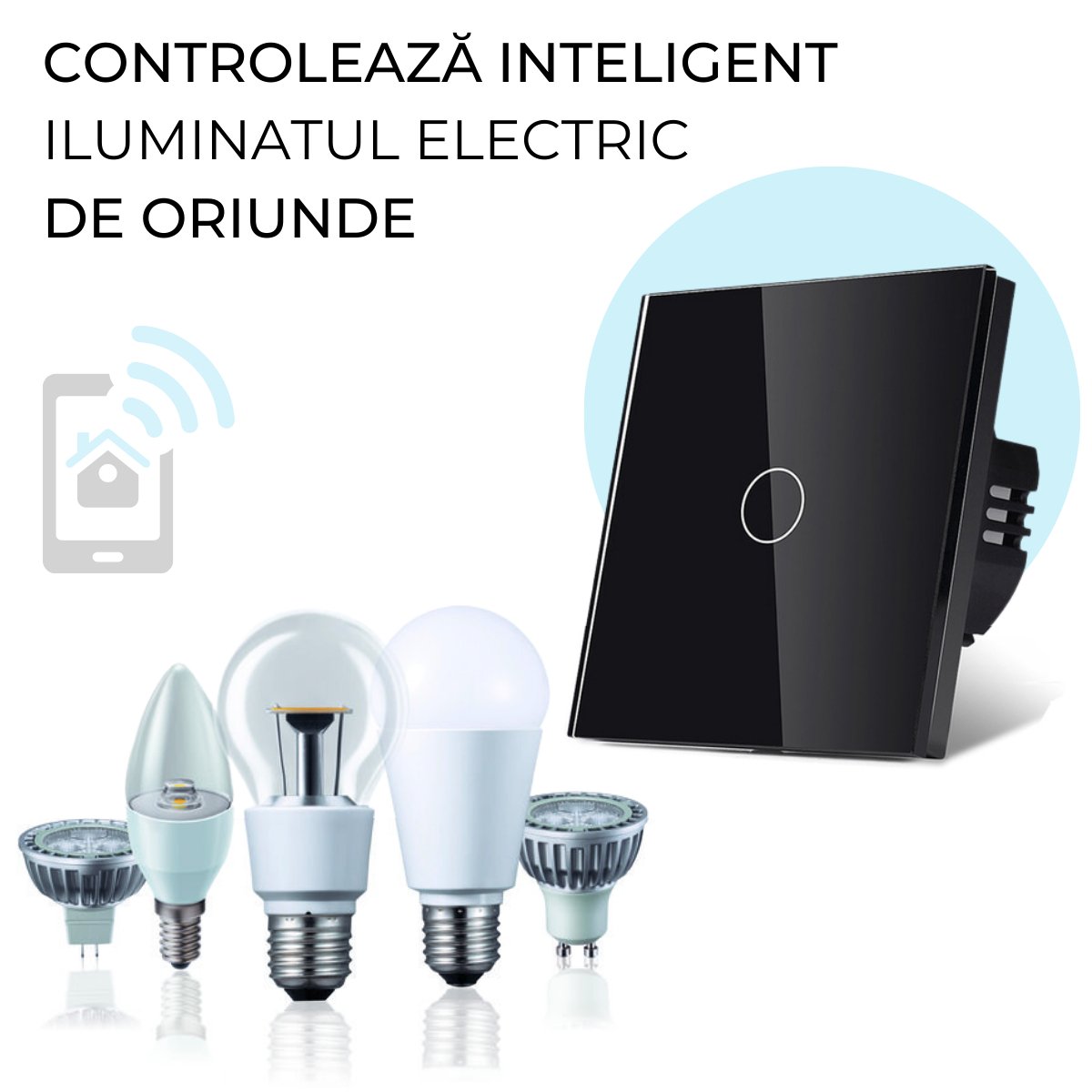 Intrerupator smart cu touch, Wi-Fi, Bluetooth, Control vocal, Smart Life / Tuya APP, 1 Canal, Negrusmarrt.rosmarrt.ro