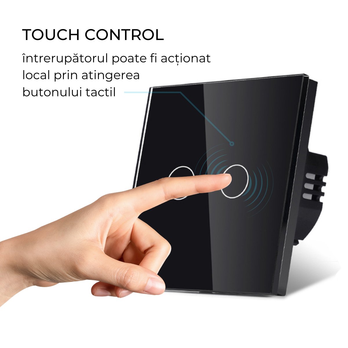 Intrerupator smart cu touch, Wi-Fi, Bluetooth, Control vocal, Smart Life / Tuya APP, 2 Canale, Negrusmarrt.rosmarrt.ro