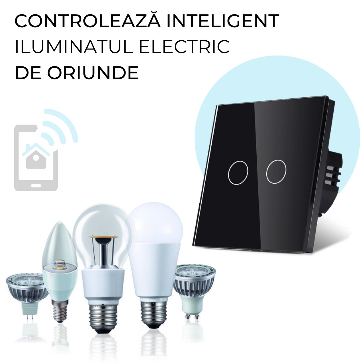 Intrerupator smart cu touch, Wi-Fi, Bluetooth, Control vocal, Smart Life / Tuya APP, 2 Canale, Negrusmarrt.rosmarrt.ro