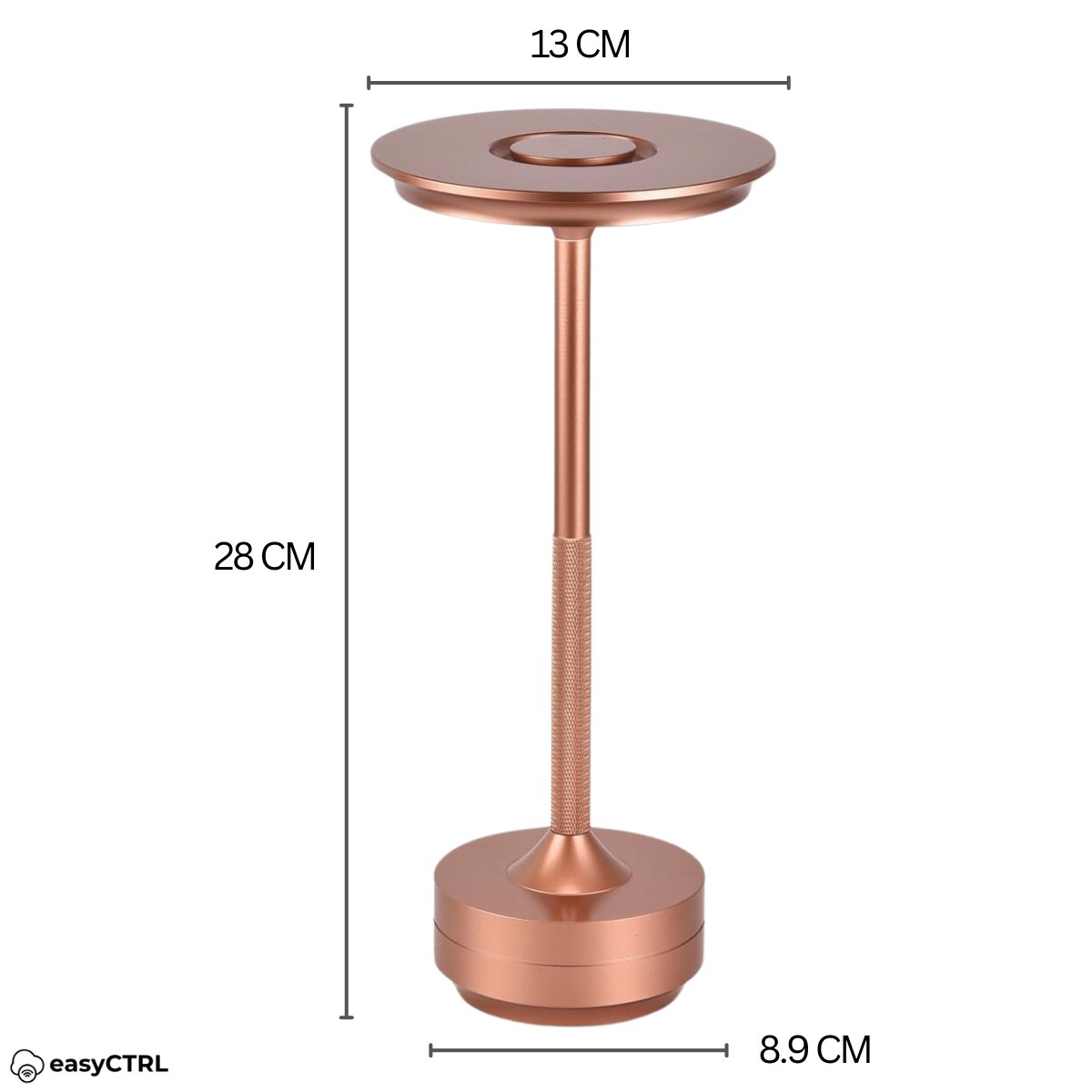 Lampa LED metalica, fara fir, Touch Control, 3 Tipuri de Iluminare, Reincarcabila USB-C, Rose Gold, 28 x 13 cm, easyCTRL