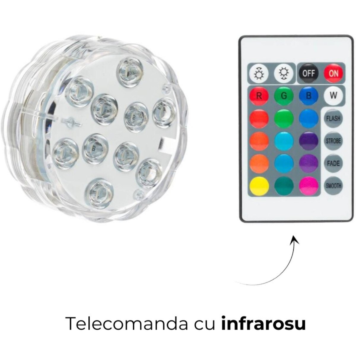 Lampa LED rezistenta la apa, RGB, petru piscina, jacuzzi, acvariu, pahar, cu telecomanda, 7 x 2.7 cmsmarrt.roeasyCTRL