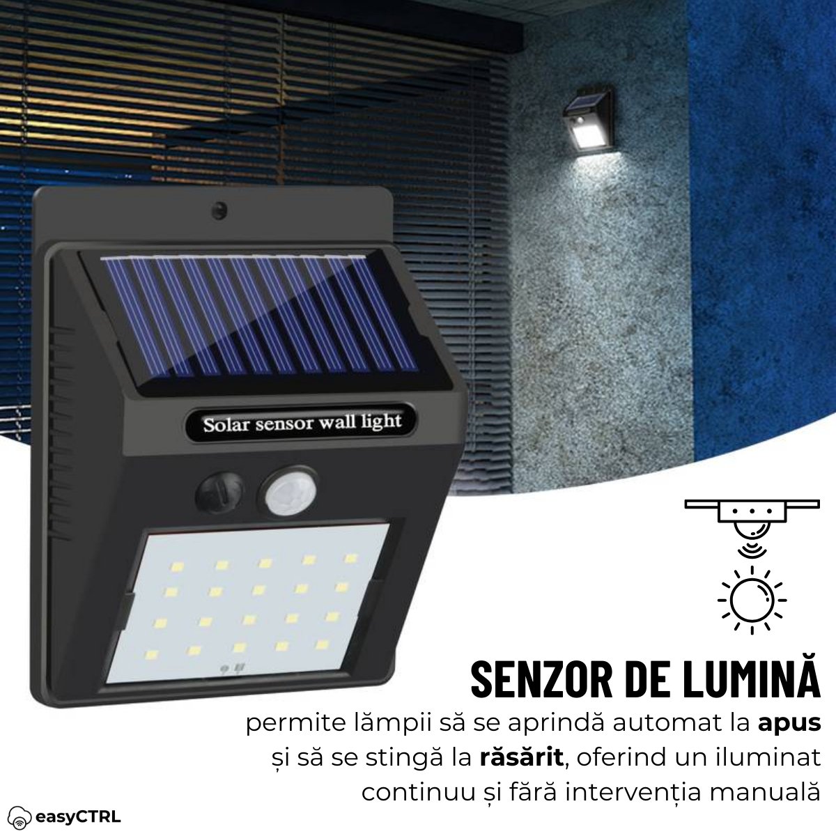 Lampa Solara de Exterior, Senzor de Miscare si Lumina, 20 LED-uri, 3 Moduri Iluminare, Impermeabila IP65