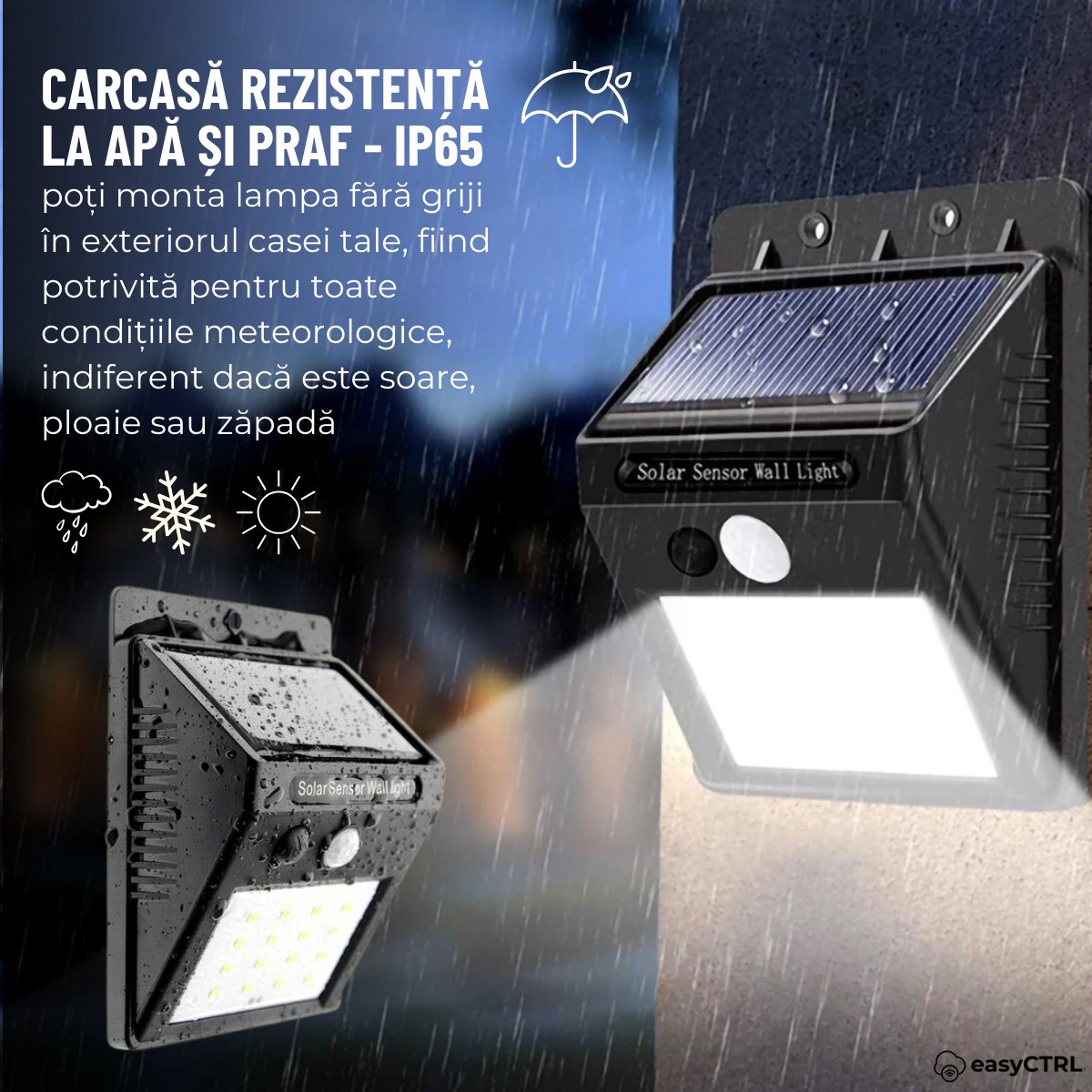 Lampa Solara de Exterior, Senzor de Miscare si Lumina, 20 LED-uri, 3 Moduri Iluminare, Impermeabila IP65