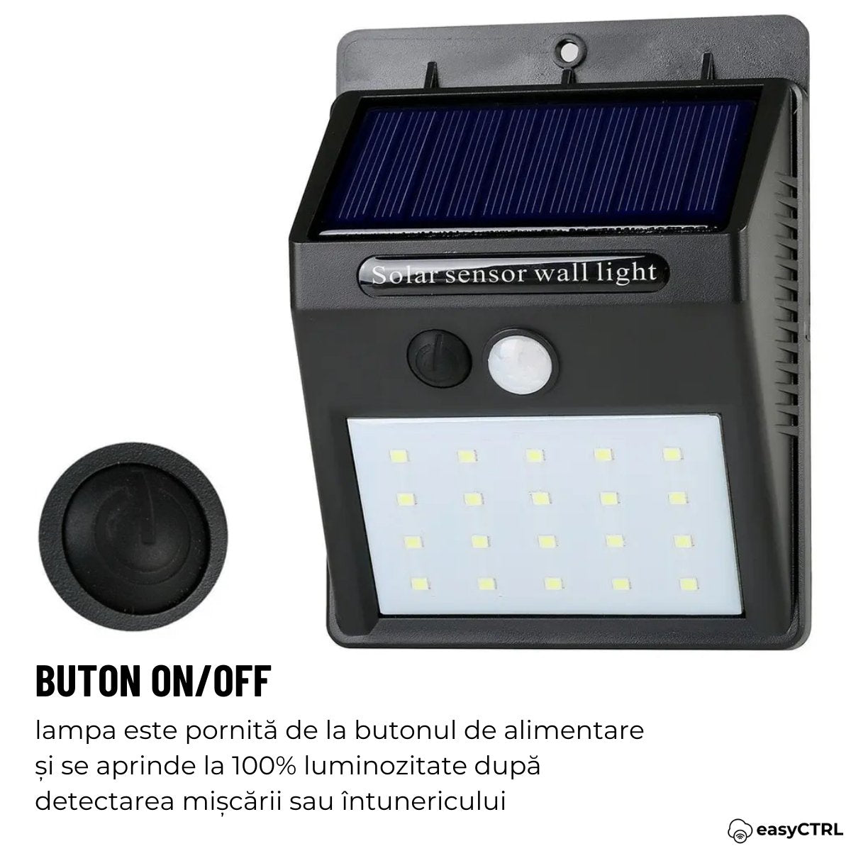 Lampa Solara de Exterior, Senzor de Miscare si Lumina, 20 LED-uri, 3 Moduri Iluminare, Impermeabila IP65