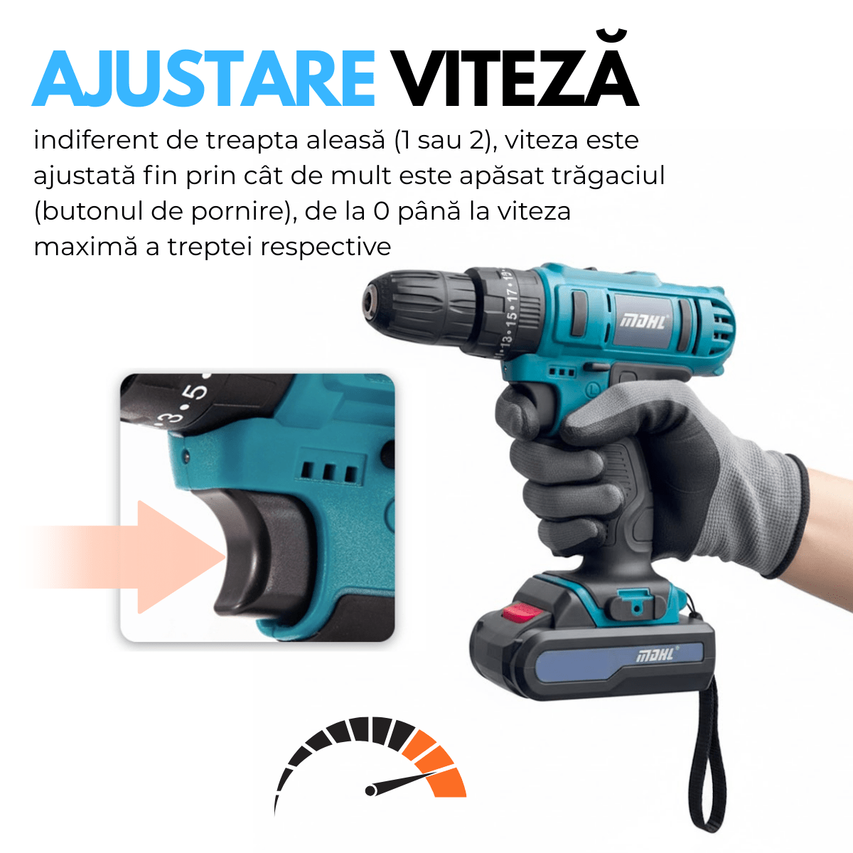 Masina de gaurit si insurubat, Bormasina cu percutie, Cutie cu 33 accesorii, 2 Acumulatori, 2 trepte 350/1150 RPM, Cuplu 25 Nm, Mandrina 10mmsmarrt.rosmarrt.ro