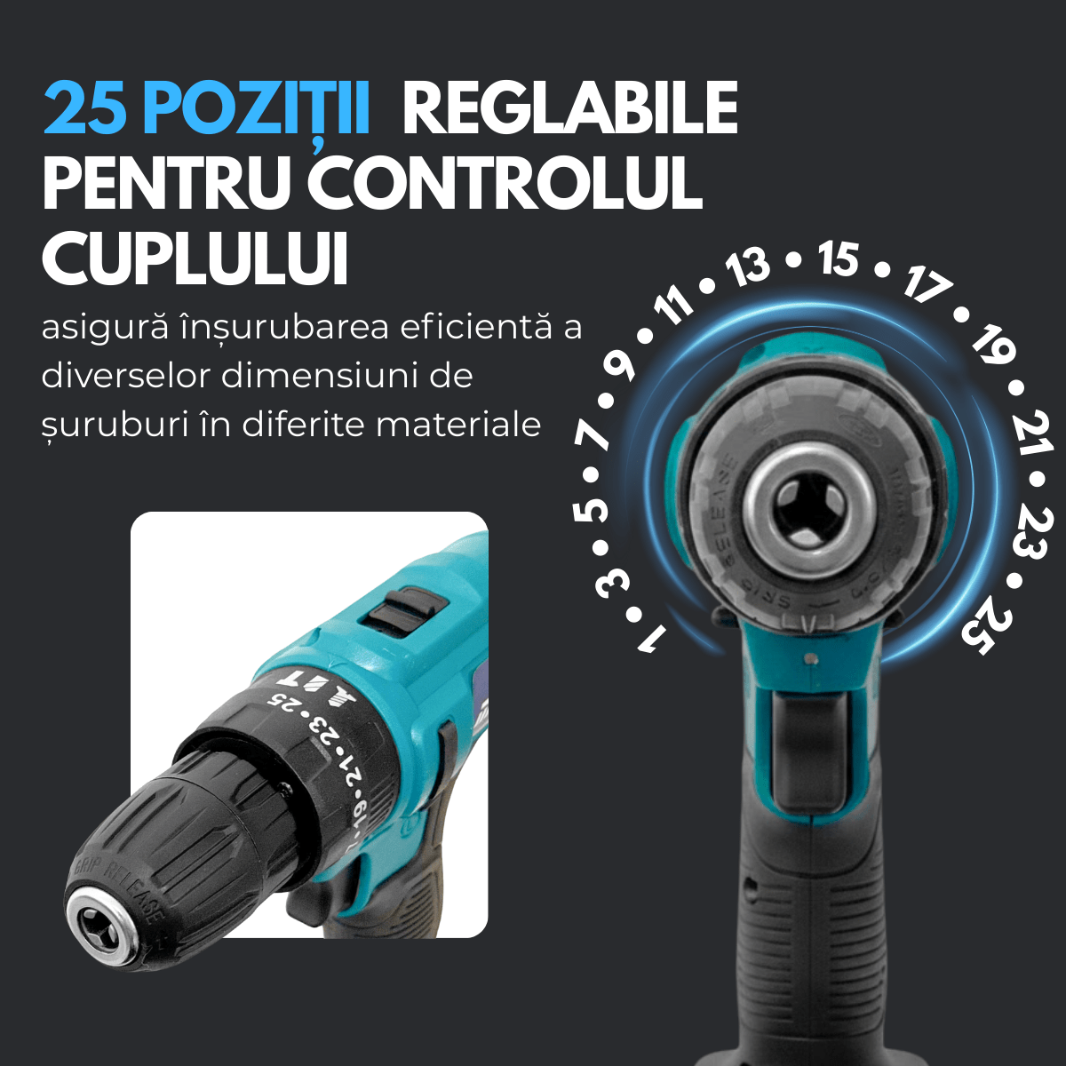 Masina de gaurit si insurubat, Bormasina cu percutie, Cutie cu 33 accesorii, 2 Acumulatori, 2 trepte 350/1150 RPM, Cuplu 25 Nm, Mandrina 10mmsmarrt.rosmarrt.ro