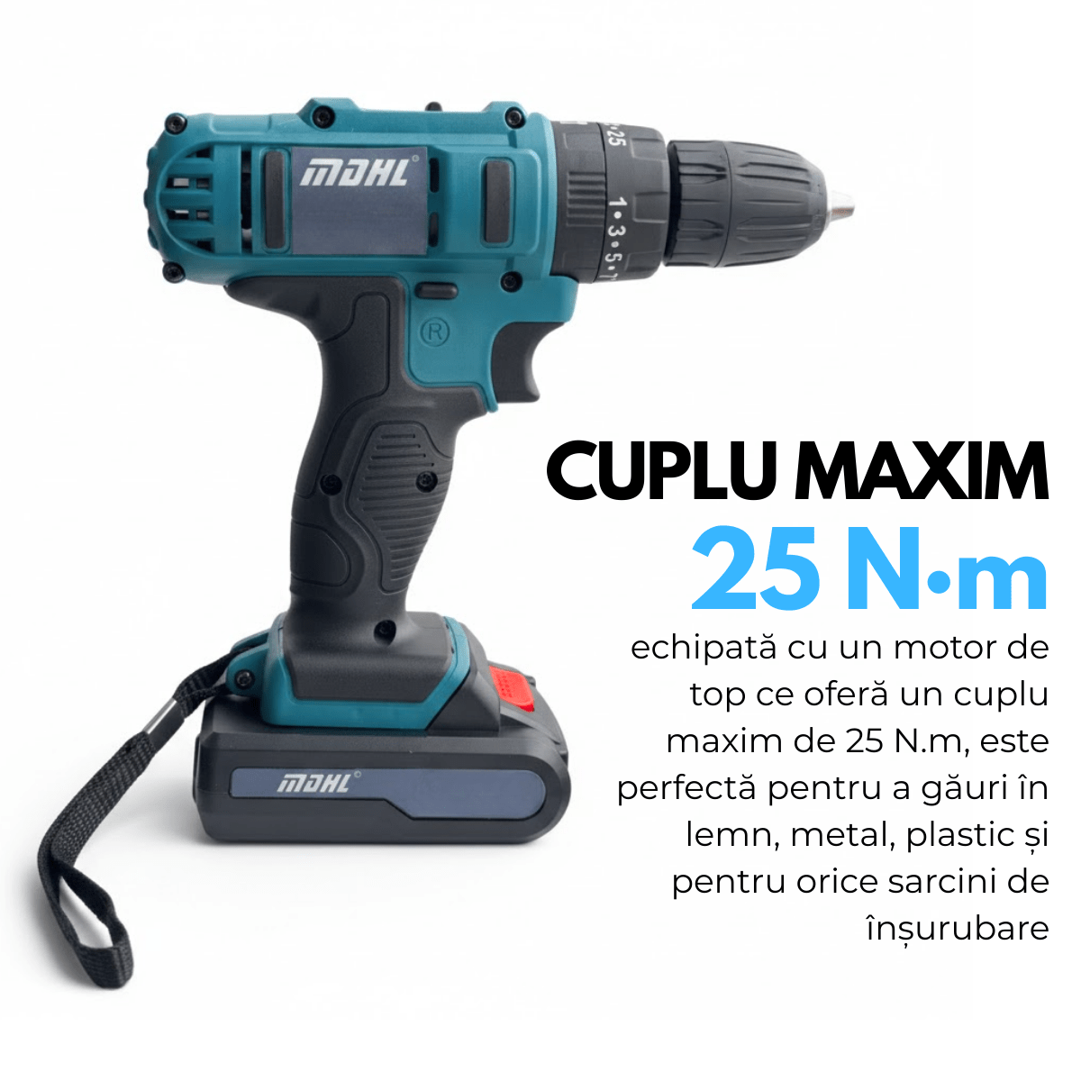 Masina de gaurit si insurubat, Bormasina cu percutie, Cutie cu 33 accesorii, 2 Acumulatori, 2 trepte 350/1150 RPM, Cuplu 25 Nm, Mandrina 10mmsmarrt.rosmarrt.ro