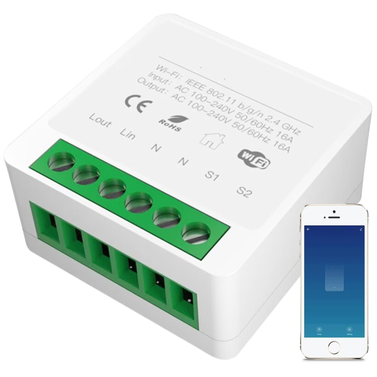 Mini Releu Inteligent, Wireless, Smart Life / Tuya Smart, 16A, 4 x 2 cm, easyCTRL®smarrt.roeasyCTRL