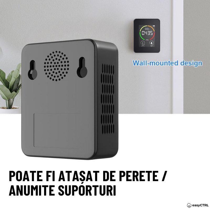 Monitor Masurare Calitate Aer 3 in 1, Detector CO2 Dioxid de Carbon, Temperatura, Umiditate, Portabil, Negru, easyCTRL