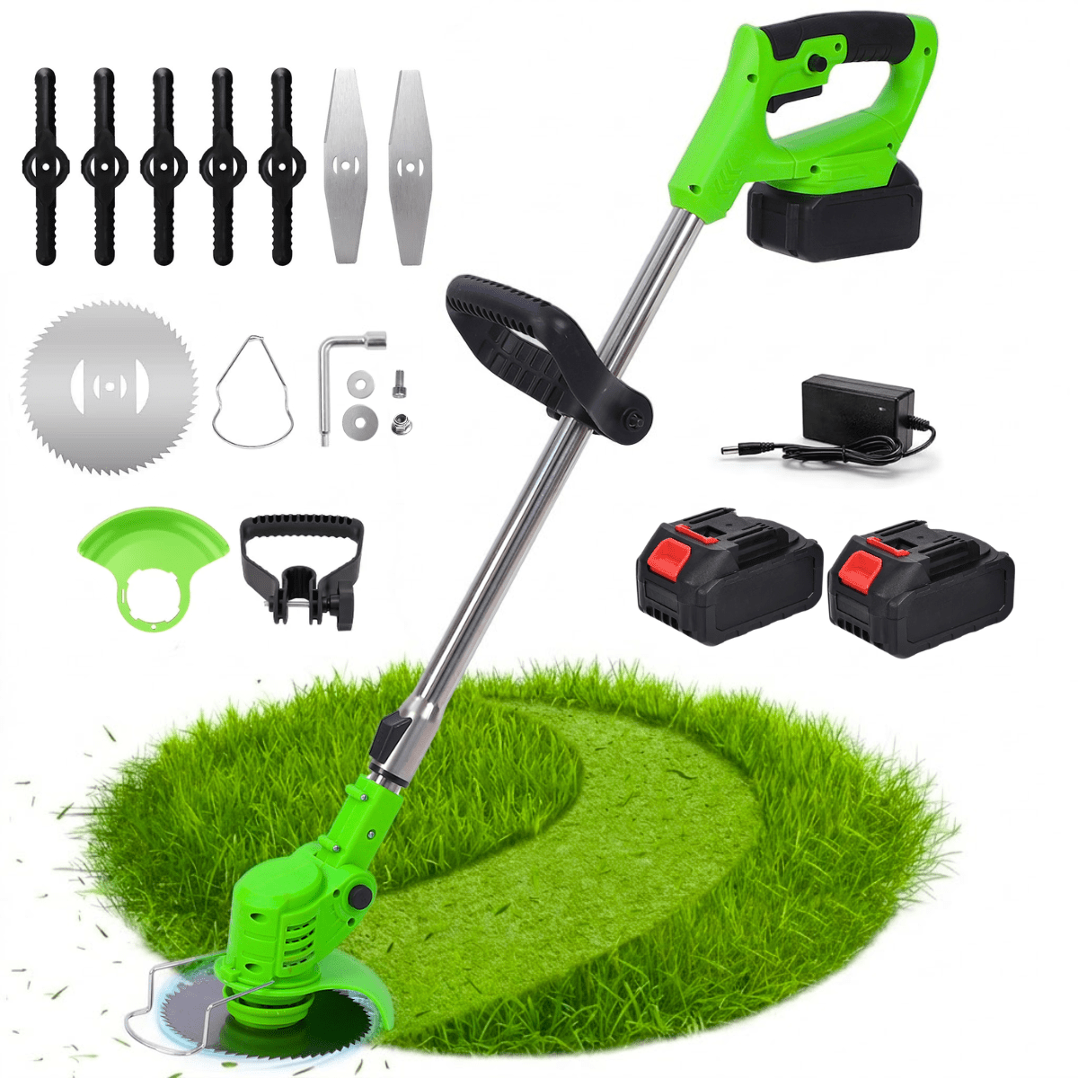 Motocoasa Electrica, Pentru Tuns Gazon, Iarba si Buruieni, 2 Acumulatori, 3 Tipuri de Lame, Extensibila, 18000 RPMsmarrt.rosmarrt.ro