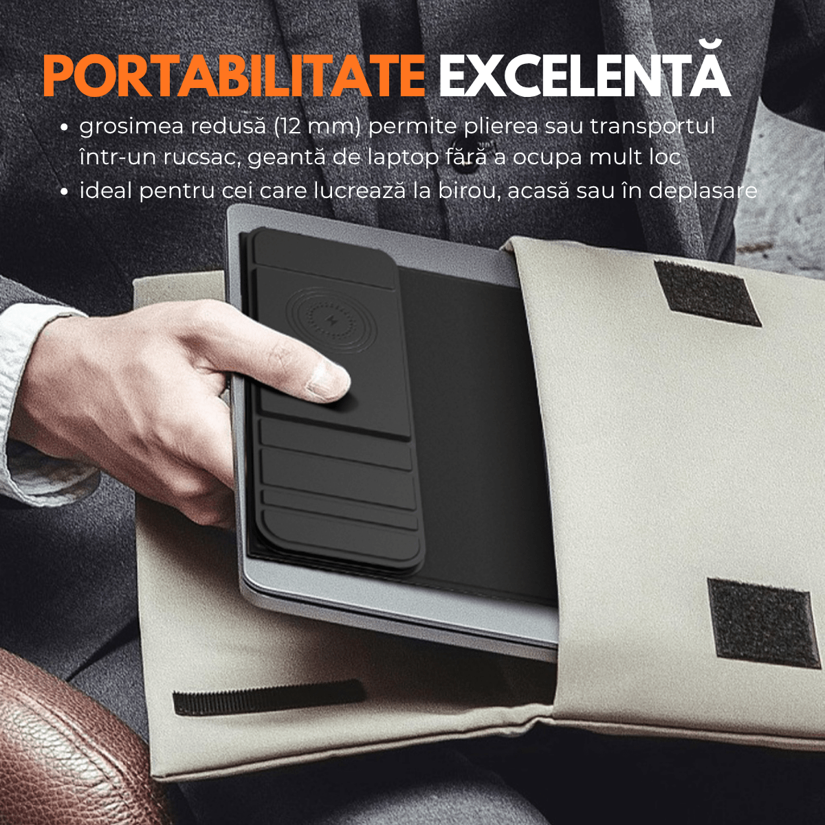 Mousepad cu Incarcator Wireless Pliabil, 2 in 1, 15W, Magsafe, Compatibil iPhone, Samsung, Huawei, Xiaomi, USB - C, Negrusmarrt.roeasyCTRL