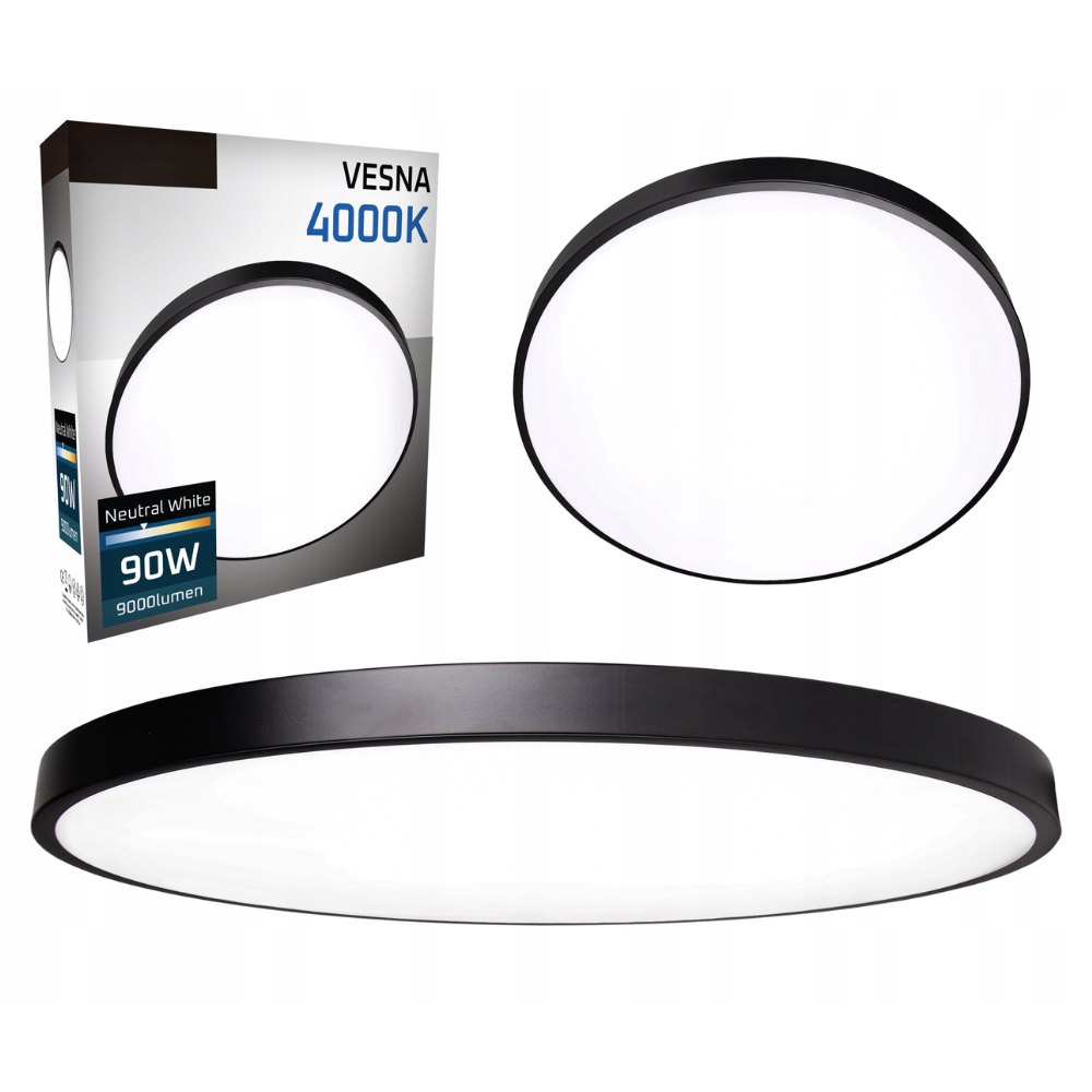 Plafoniera LED Rotunda Vesna, 90W, 4000K, Ø780mm, Negru, IP20