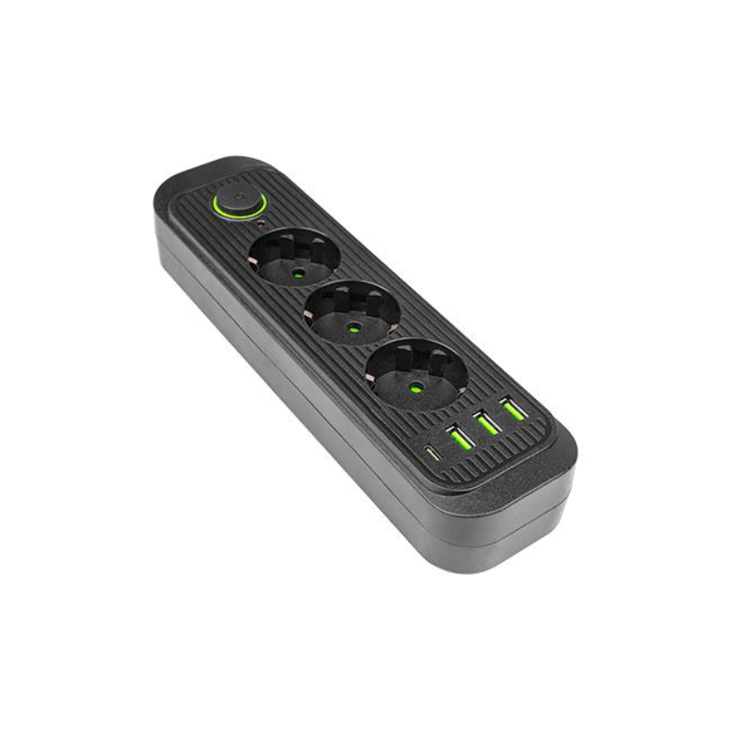 Prelungitor cu 3 prize + 3xUSB-A + 1xUSB-C, protectie supratensiune, cablu 2m
