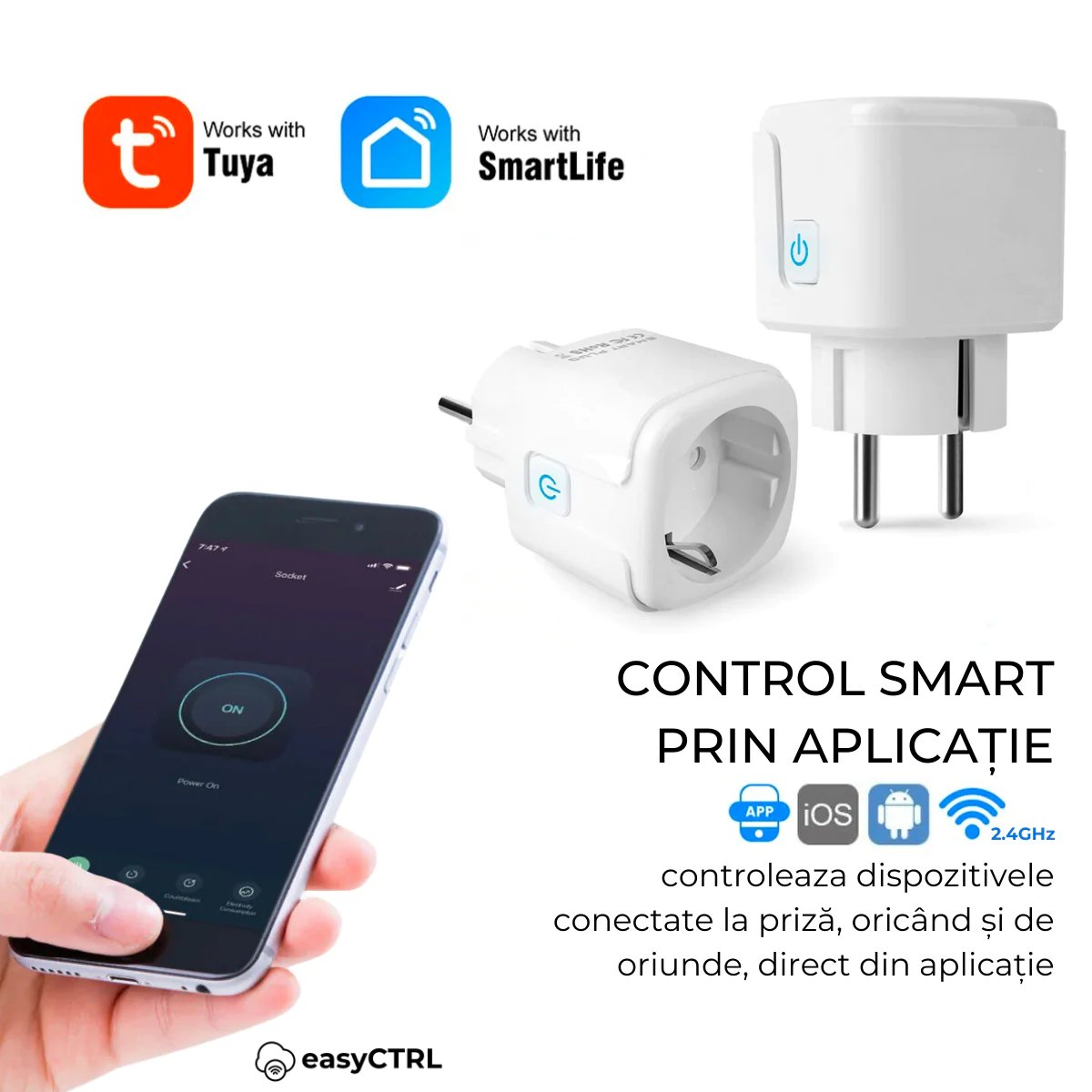 Priza inteligenta Wi-Fi, 16A, Monitorizare consum energie, Control vocal, Smart Life / Tuya APP, easyCTRL®smarrt.roeasyCTRL