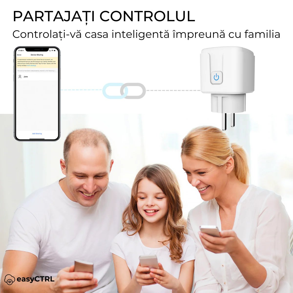 Priza inteligenta Wi-Fi, 16A, Monitorizare consum energie, Control vocal, Smart Life / Tuya APP, easyCTRL®smarrt.roeasyCTRL