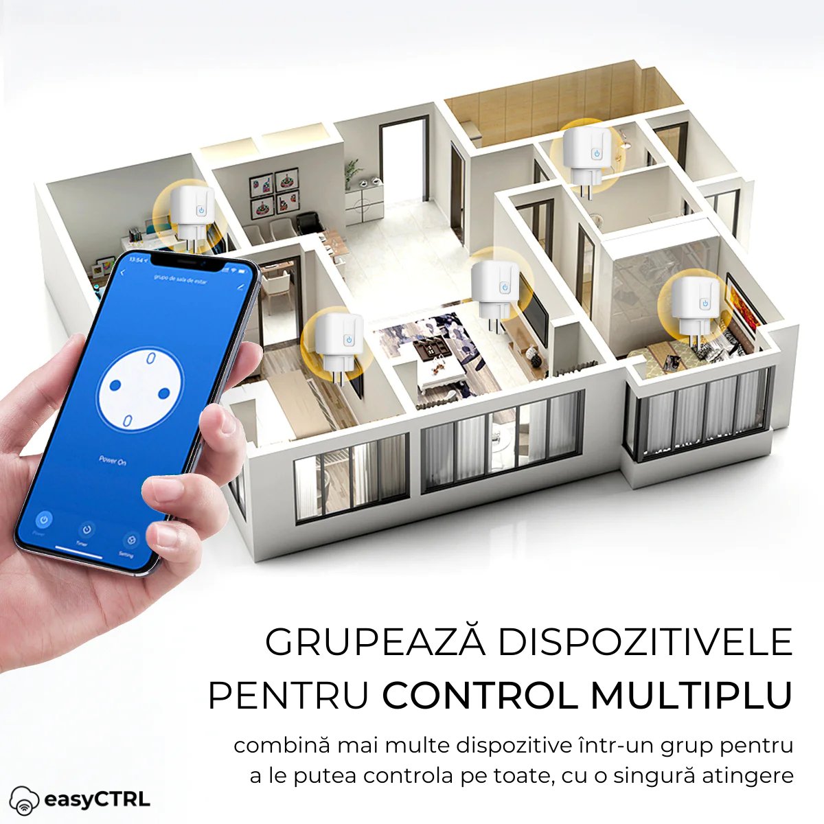 Priza inteligenta Wi-Fi, 16A, Monitorizare consum energie, Control vocal, Smart Life / Tuya APP, easyCTRL®smarrt.roeasyCTRL