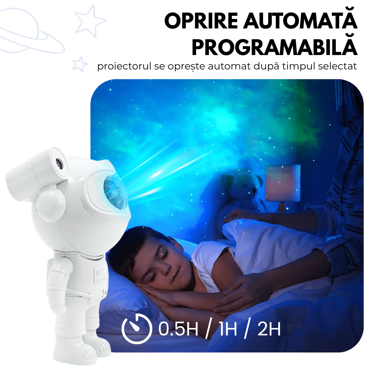 Proiector Galaxie Astronaut, Boxa Bluetooth, Lampa de veghe, Suport Magnetic Reglabil 360°, Brate Mobile, Albsmarrt.roproiectoreasyCTRL