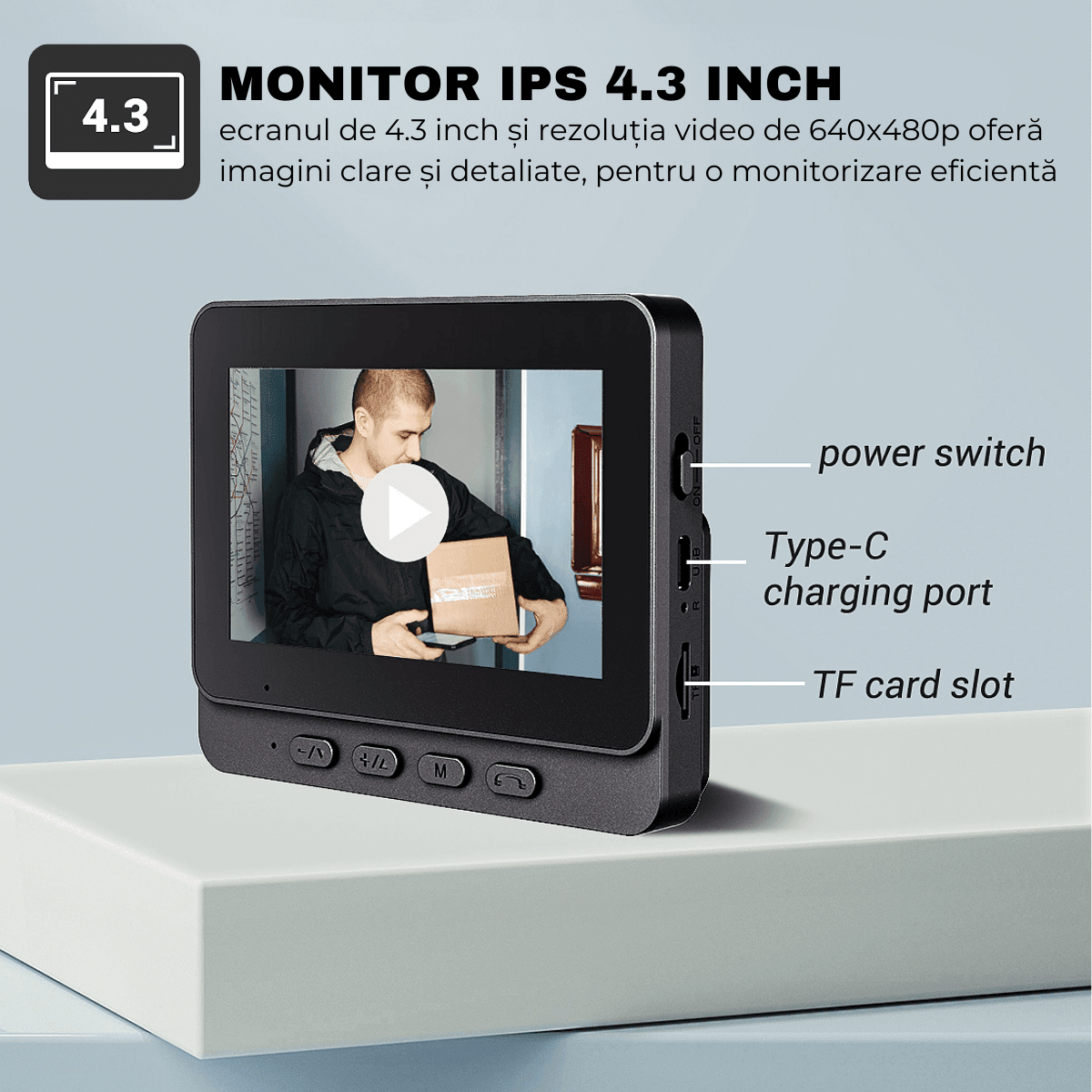 Sonerie Video Inteligenta, Fara Fir, Monitor IPS 4.3 inch, Comunicare bidirectionala, Night Vision, easyCTRL®smarrt.rosonerie videoeasyCTRL