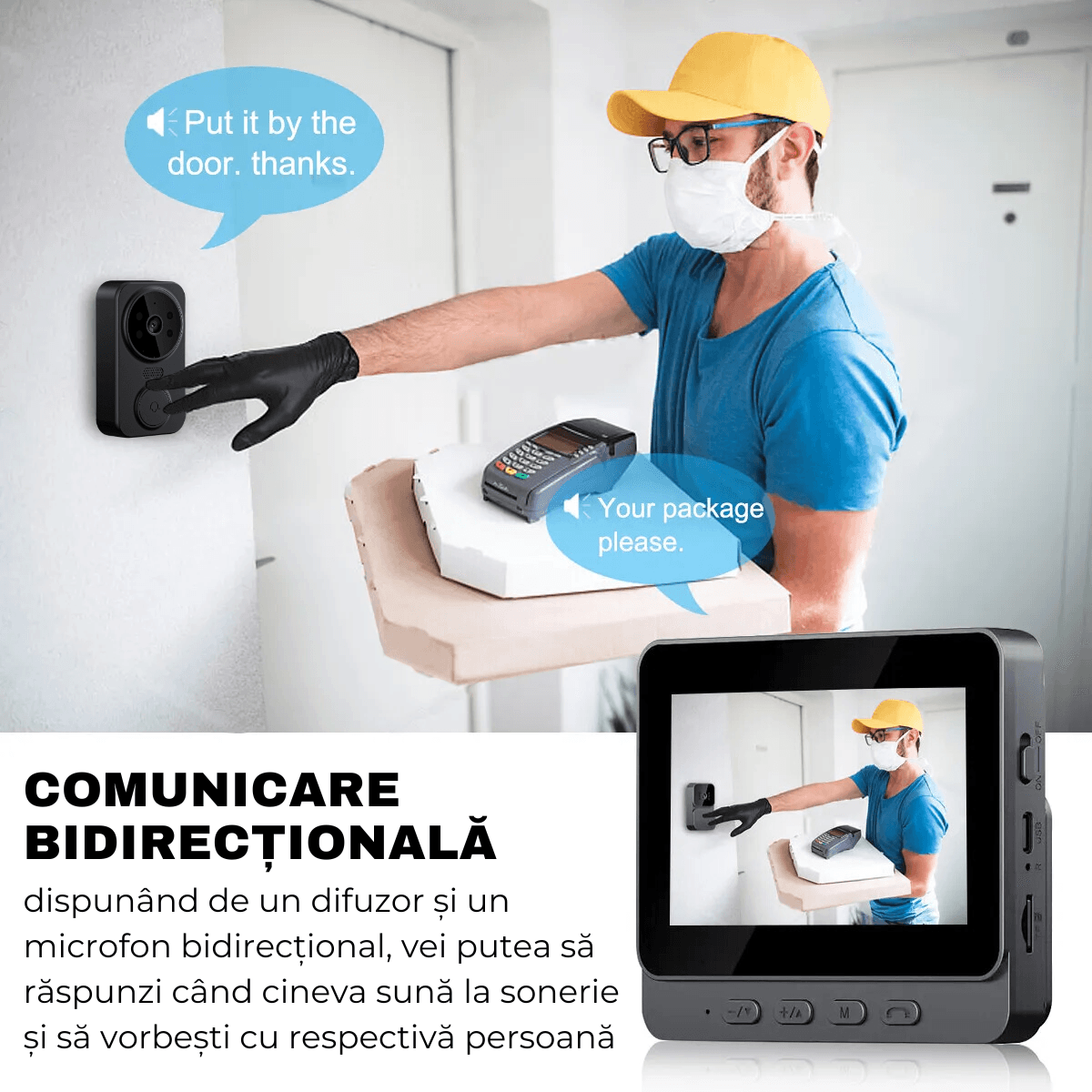 Sonerie Video Inteligenta, Fara Fir, Monitor IPS 4.3 inch, Comunicare bidirectionala, Night Vision, easyCTRL®smarrt.rosonerie videoeasyCTRL