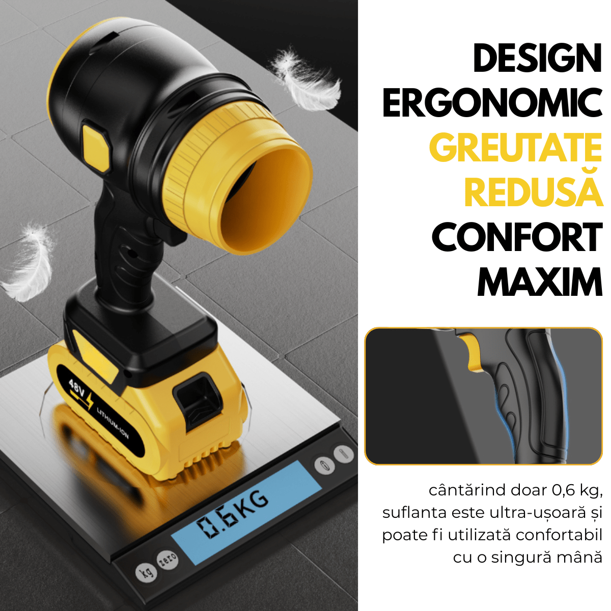 Suflanta Aer Turbo Multifunctionala, Portabila, 2 Acumulatori Li - Ion 48V, Viteza de Rotatie 34000 rpm, 1050W, Negru - Galbensmarrt.rosmarrt.ro