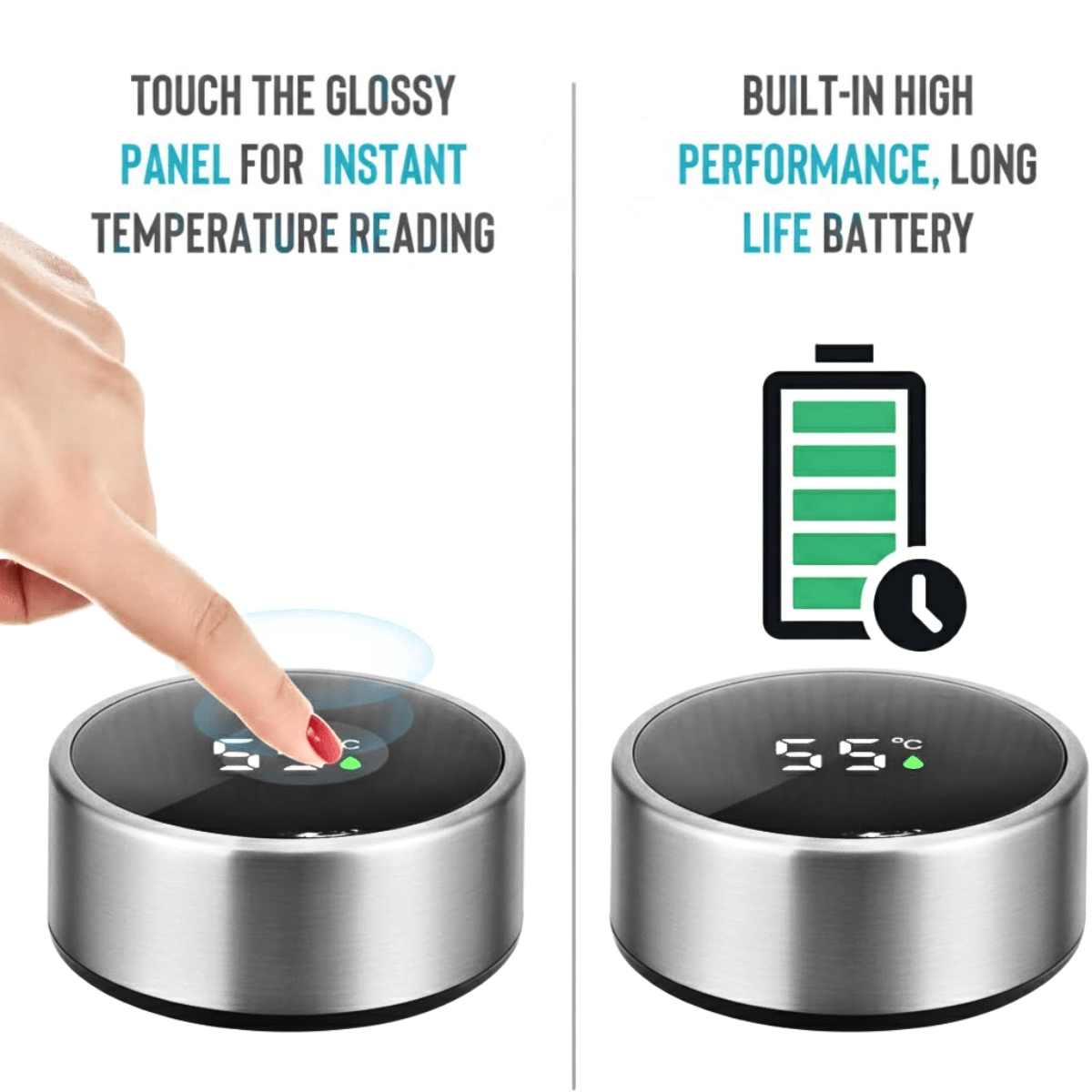 Termos Inteligent cu Afisaj LED Temperatura, Senzor Touchscreen, Infuzor de ceai, 500ml, Otel Inoxidabil, Argintiu, easyCTRL®smarrt.rotermoseasyCTRL