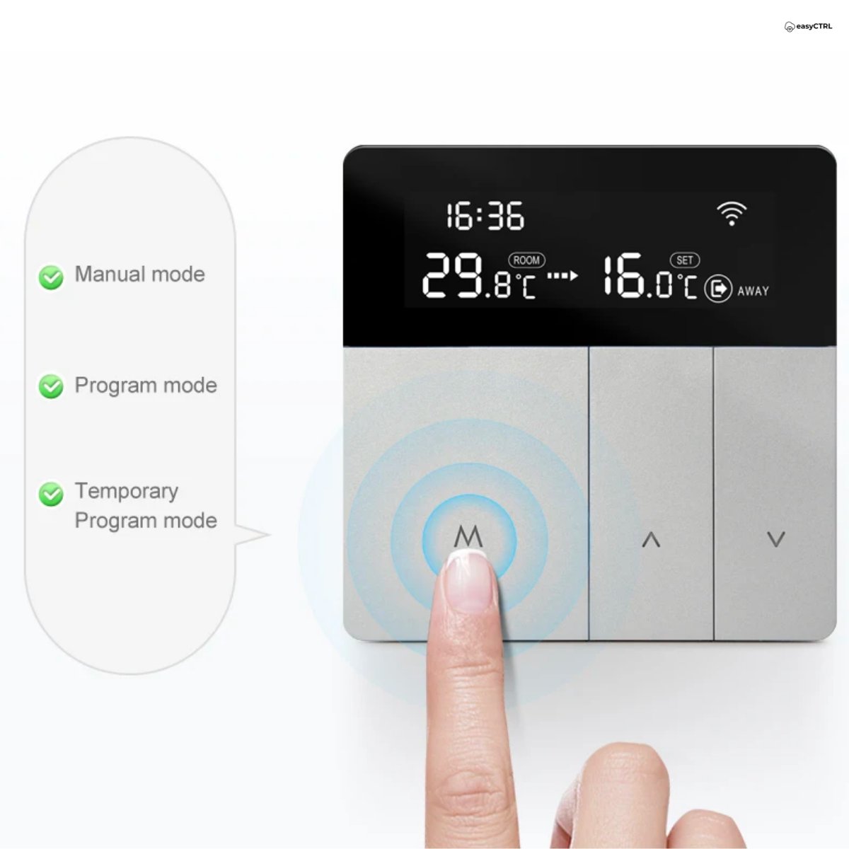 Termostat inteligent Wi-Fi pentru centrala termica, Smart Life / Tuya APP, Control vocal, easyCTRL®smarrt.rosmarrt.ro