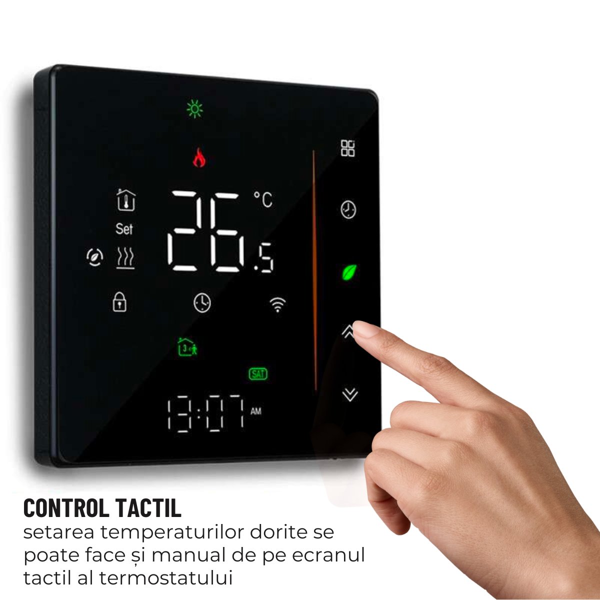 Termostat inteligent Wi-Fi pentru centrala termica, Smart Life / Tuya APP, Control vocal, Negru, easyCTRL®smarrt.roeasyCTRL