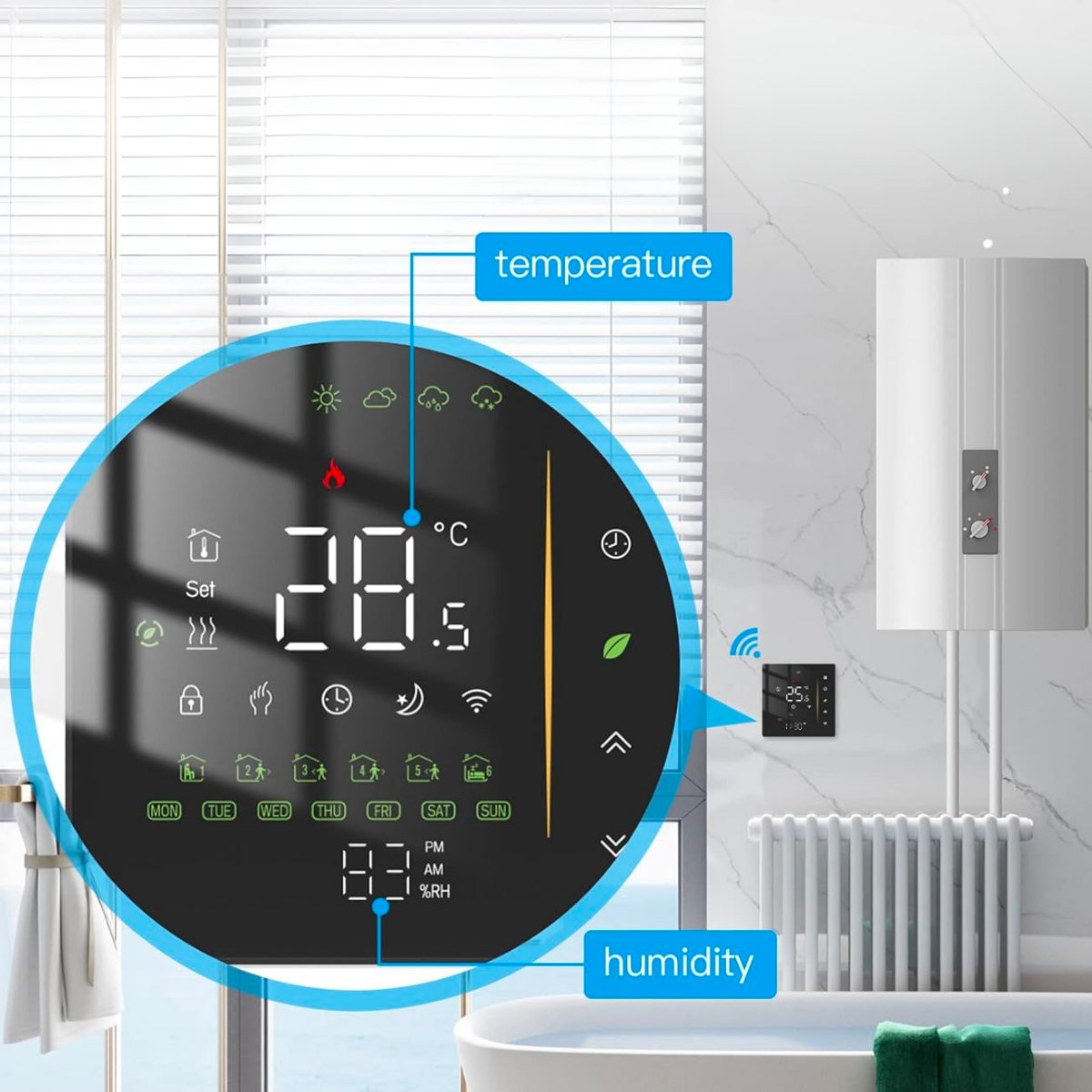 Termostat inteligent Wi-Fi pentru centrala termica, Smart Life / Tuya APP, Control vocal, Negru, easyCTRL®smarrt.roeasyCTRL